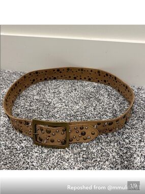 Vintage Calvin Klein Suede Studded Belt in Tan with Brass Buckle